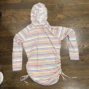 Womens Striped Hooded Swim Cover-Up